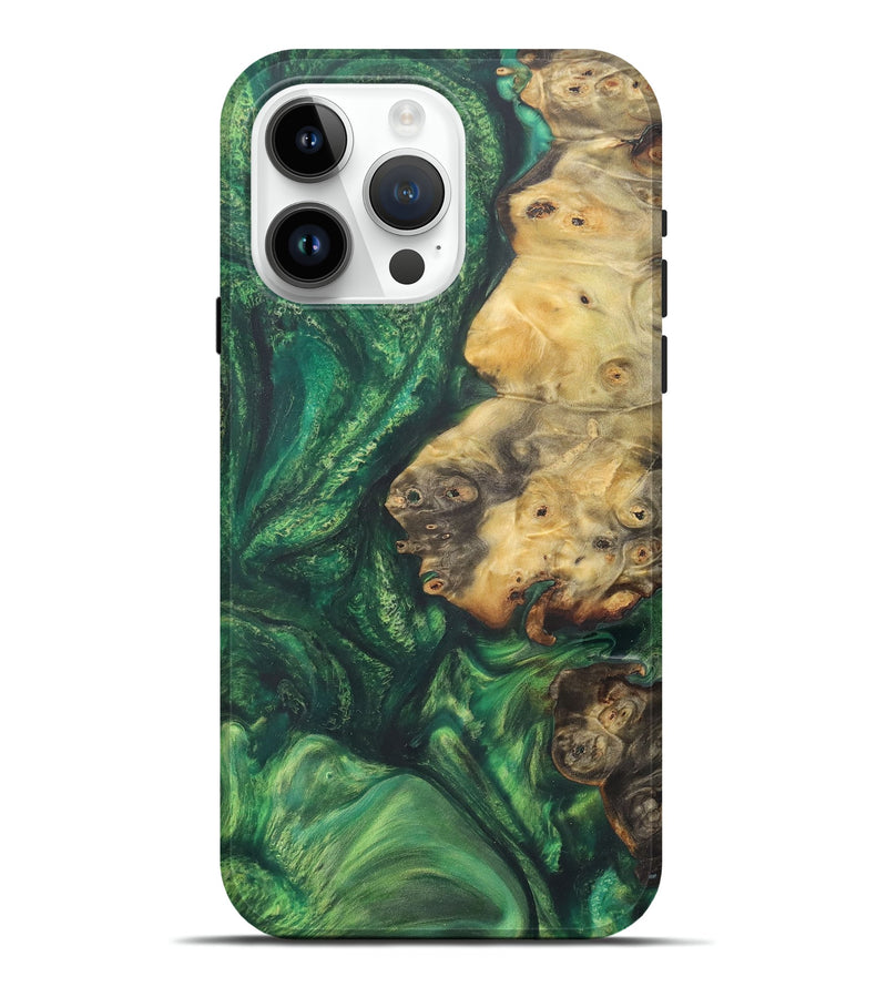 iPhone 15 Pro Max Wood+Resin Live Edge Phone Case - Howard (Green, 714240)