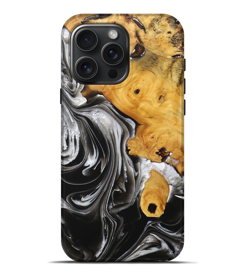 iPhone 16 Pro Max Wood+Resin Live Edge Phone Case - Alec (Black & White, 714243)