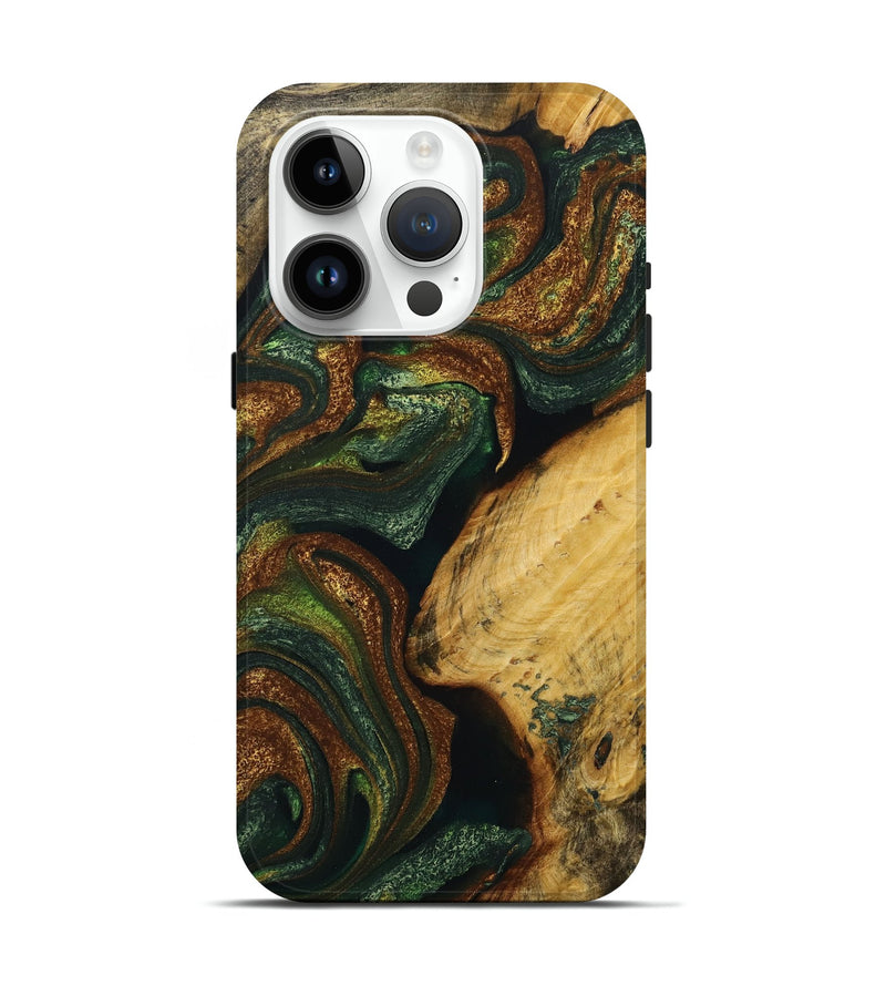 iPhone 15 Pro Wood+Resin Live Edge Phone Case - Kyrie (Teal & Gold, 714244)