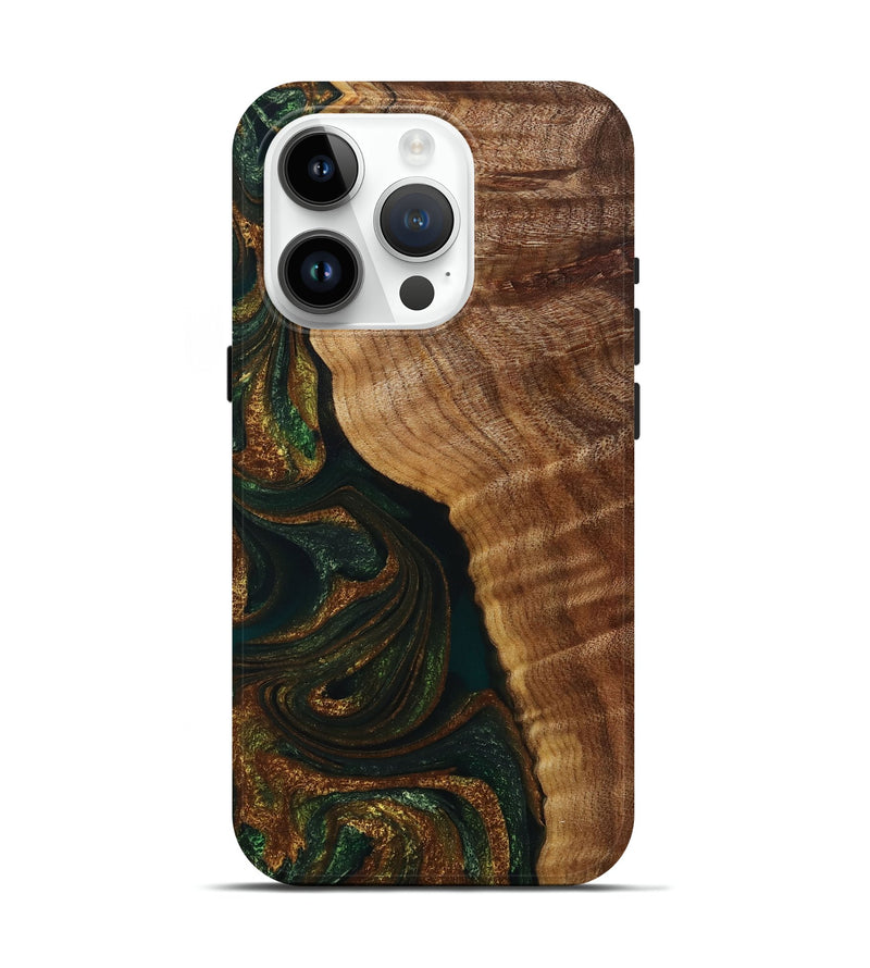 iPhone 15 Pro Wood+Resin Live Edge Phone Case - Annalise (Teal & Gold, 714252)