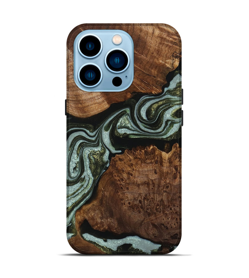 iPhone 14 Pro Wood+Resin Live Edge Phone Case - Krystal (Green, 714253)