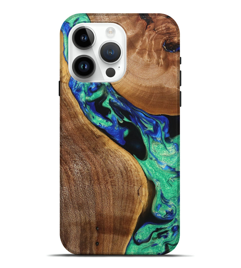 iPhone 15 Pro Max Wood+Resin Live Edge Phone Case - Lincoln (Green, 714260)