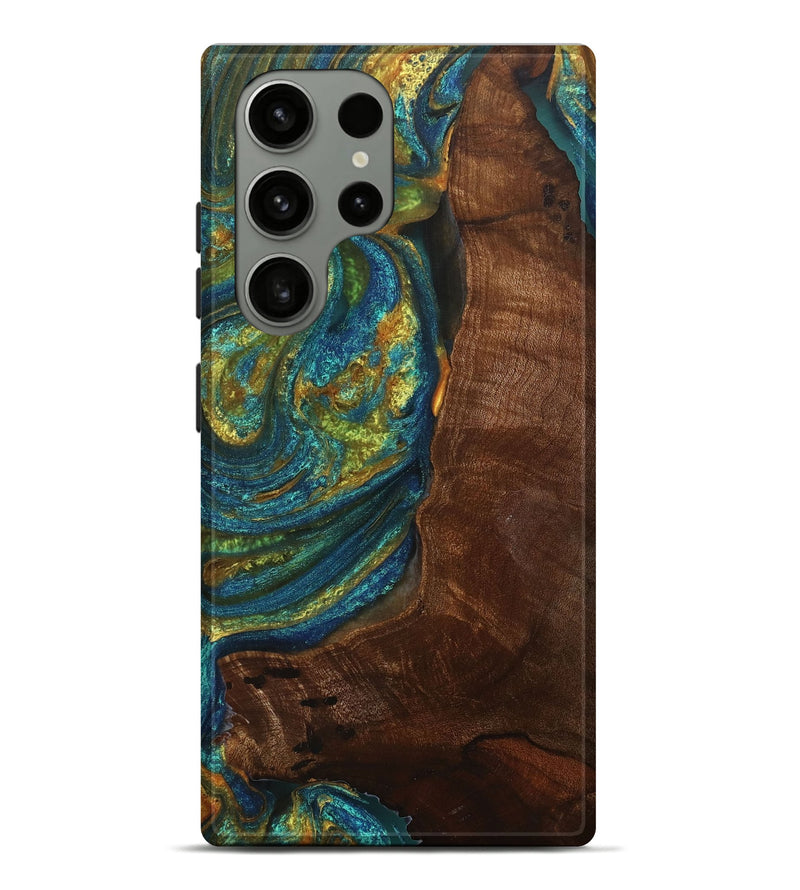 Galaxy S23 Ultra Wood+Resin Live Edge Phone Case - Bernard (Teal & Gold, 714261)