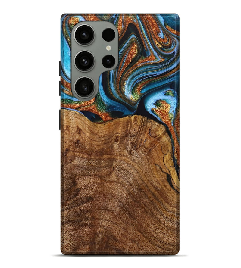 Galaxy S23 Ultra Wood+Resin Live Edge Phone Case - Neal (Teal & Gold, 714265)