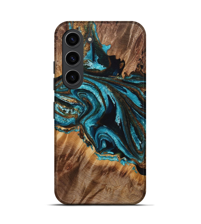 Galaxy S23 Wood+Resin Live Edge Phone Case - Ainsley (Teal & Gold, 714266)