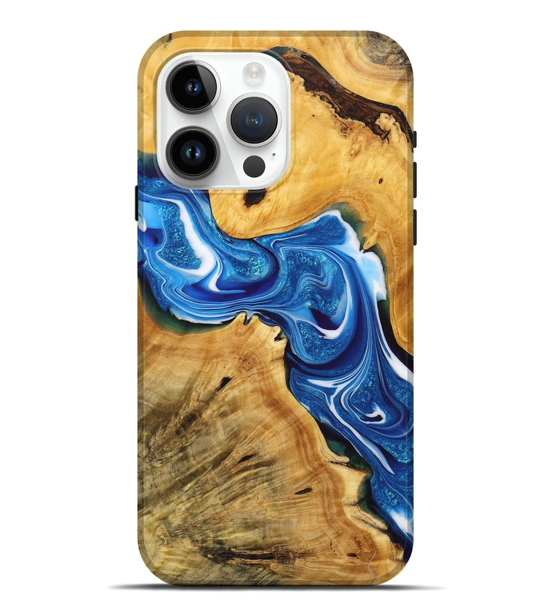 iPhone 15 Pro Max Wood+Resin Live Edge Phone Case - Lacy (Blue, 714270)