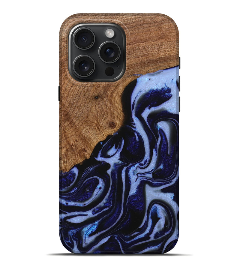 iPhone 16 Pro Max Wood+Resin Live Edge Phone Case - Karter (Blue, 714274)