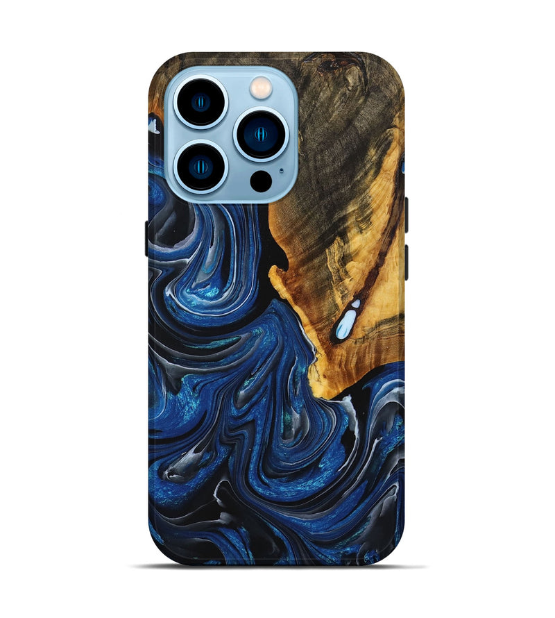 iPhone 14 Pro Wood+Resin Live Edge Phone Case - Braylen (Blue, 714277)