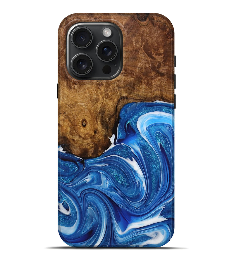 iPhone 16 Pro Max Wood+Resin Live Edge Phone Case - Bobbie (Blue, 714278)