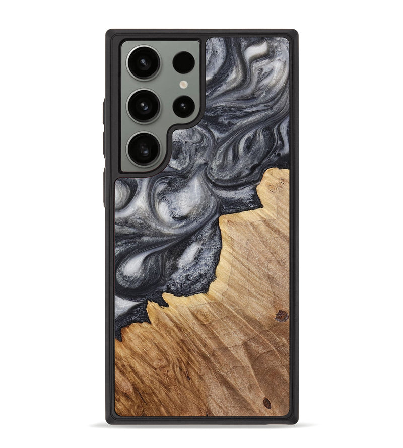 Galaxy S23 Ultra Wood+Resin Phone Case - Dahlia (Black & White, 714302)
