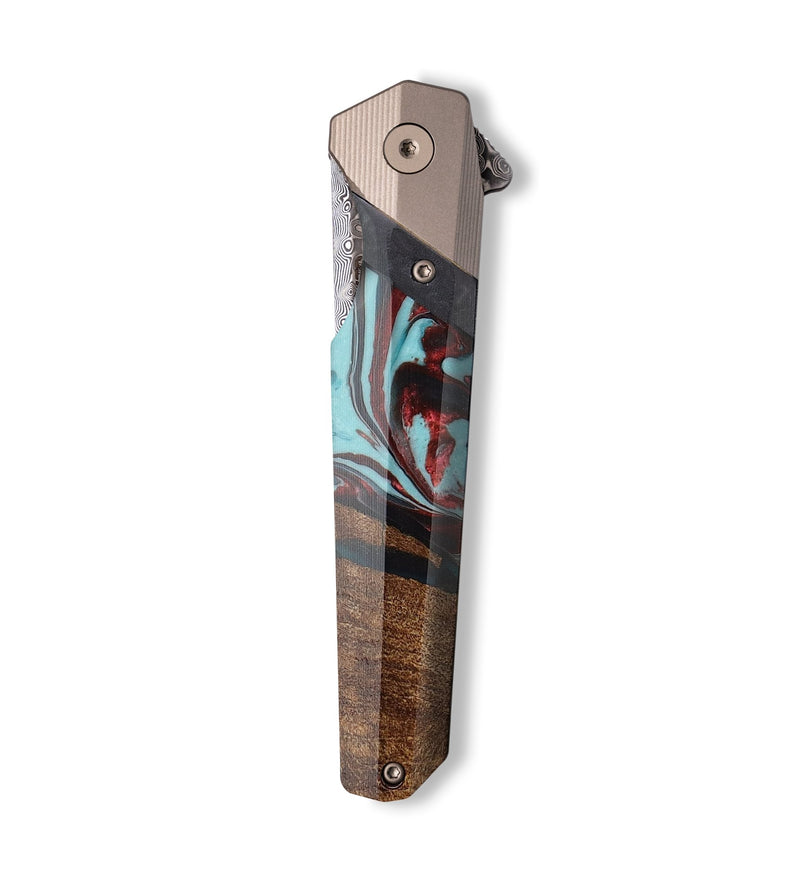 Live Edge Wood+Resin Pocket Knife - Devon (Blue, 714572)