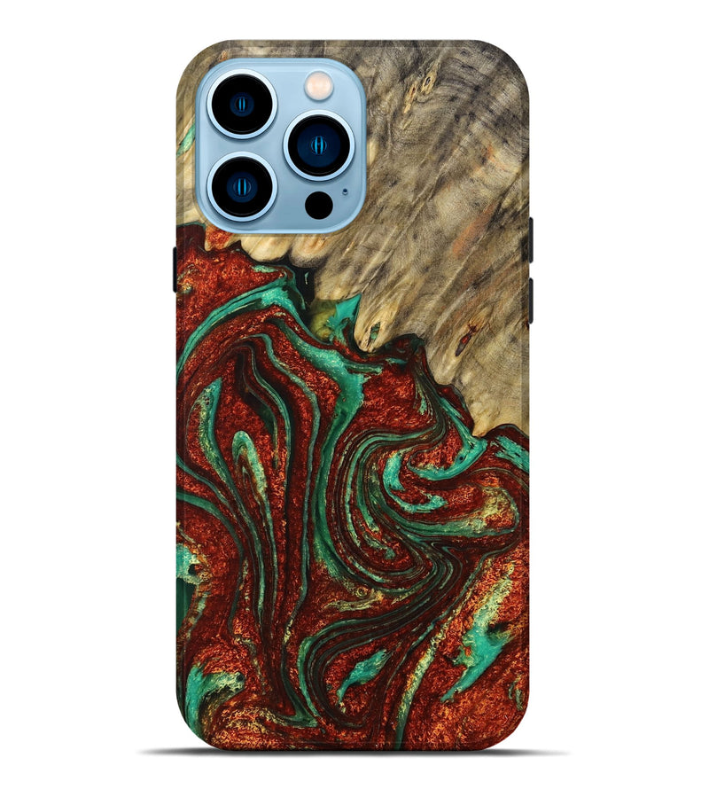 iPhone 14 Pro Max Wood+Resin Live Edge Phone Case - Lela (Green, 714672)