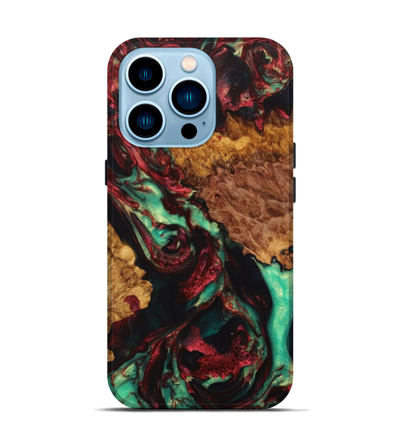 iPhone 14 Pro Wood+Resin Live Edge Phone Case - Marcus (Green, 714673)
