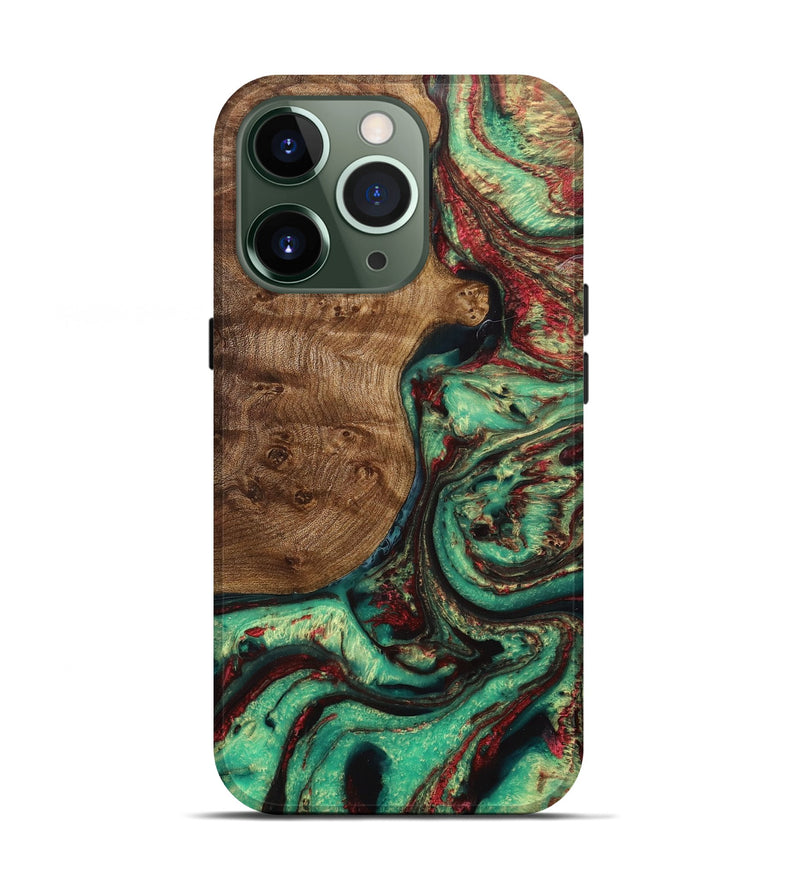 iPhone 13 Pro Wood+Resin Live Edge Phone Case - Shanice (Green, 714674)