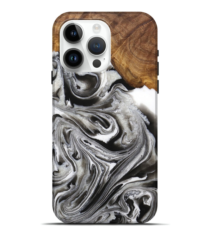 iPhone 15 Pro Max Wood+Resin Live Edge Phone Case - Weston (Black & White, 714678)