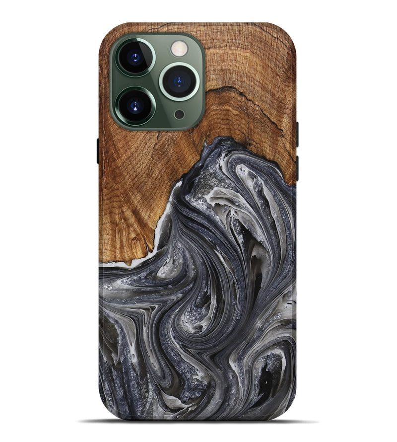 iPhone 13 Pro Max Wood+Resin Live Edge Phone Case - Sarah (Black & White, 714680)