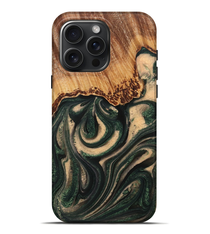 iPhone 16 Pro Max Wood+Resin Live Edge Phone Case - Jazmine (Green, 714692)