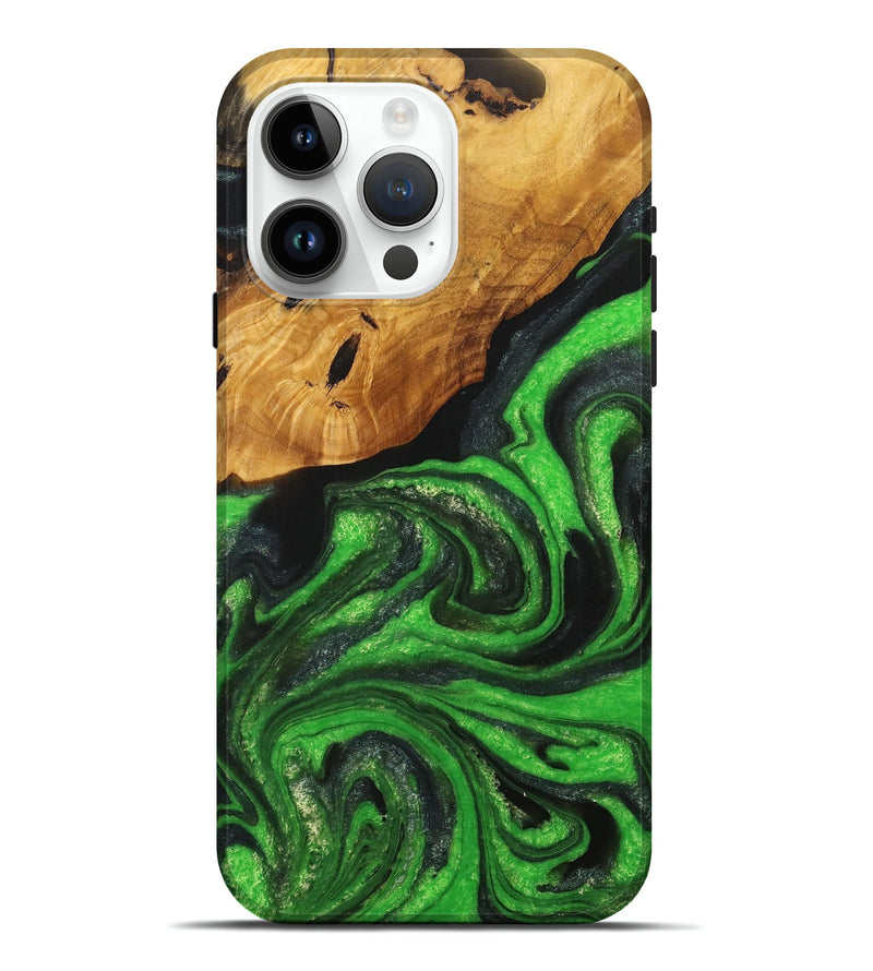 iPhone 15 Pro Max Wood+Resin Live Edge Phone Case - Yaretzi (Green, 714693)