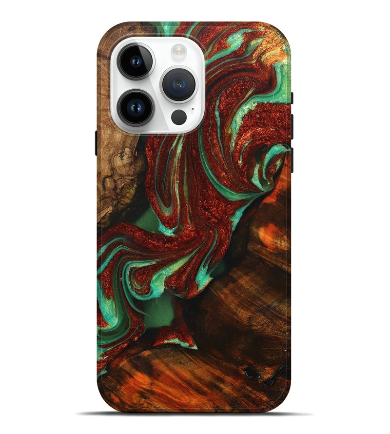 iPhone 15 Pro Max Wood+Resin Live Edge Phone Case - Craig (Green, 714695)