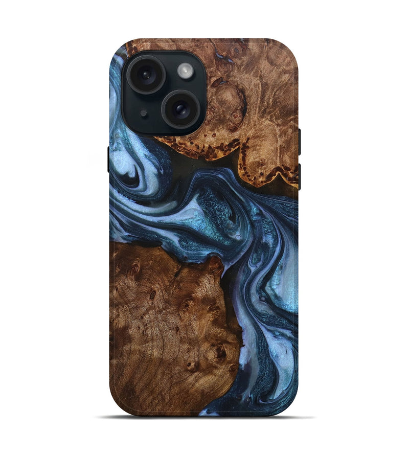 iPhone 15 Wood+Resin Live Edge Phone Case - Bianca (Blue, 714700)