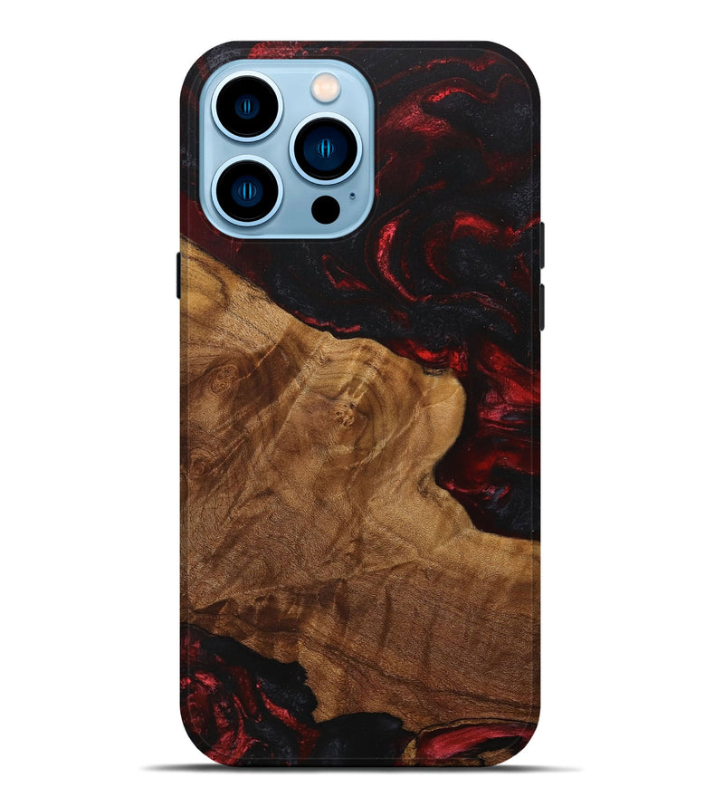 iPhone 14 Pro Max Wood+Resin Live Edge Phone Case - Layla (Red, 714881)