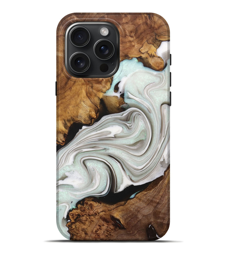 iPhone 16 Pro Max Wood+Resin Live Edge Phone Case - Junior (Black & White, 714884)