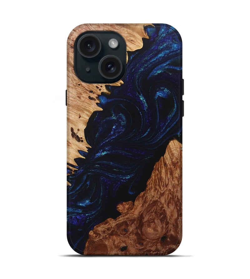 iPhone 15 Wood+Resin Live Edge Phone Case - Constance (Blue, 714896)