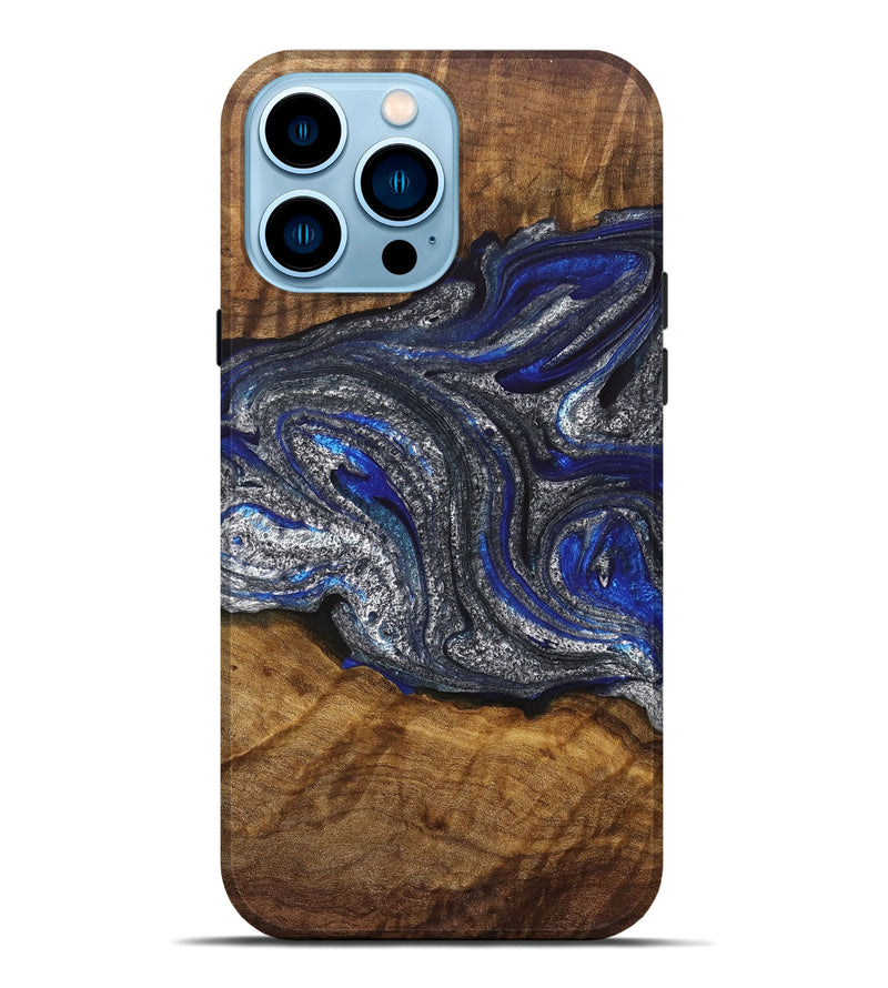 iPhone 14 Pro Max Wood+Resin Live Edge Phone Case - Spencer (Blue, 714897)