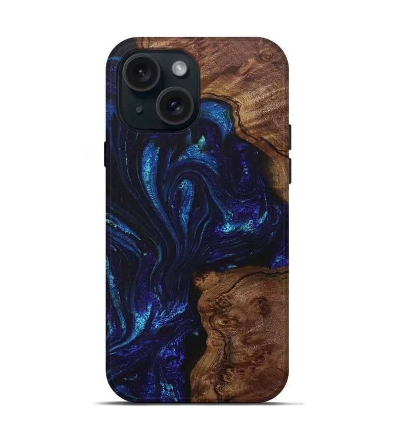 iPhone 15 Wood+Resin Live Edge Phone Case - Daryl (Blue, 714898)
