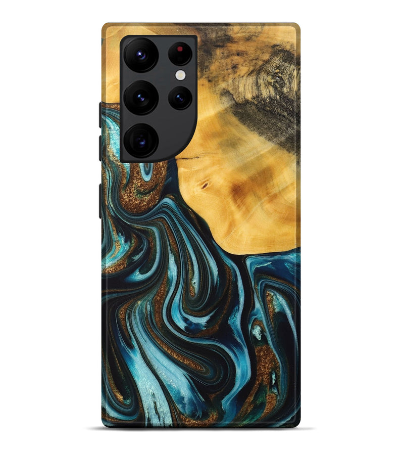 Galaxy S22 Ultra Wood+Resin Live Edge Phone Case - Ross (Teal & Gold, 714903)
