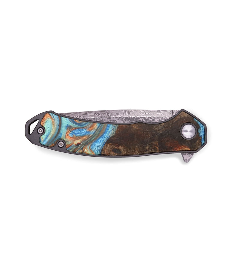 EDC Wood+Resin Pocket Knife - Arabella (Teal & Gold, 714966)