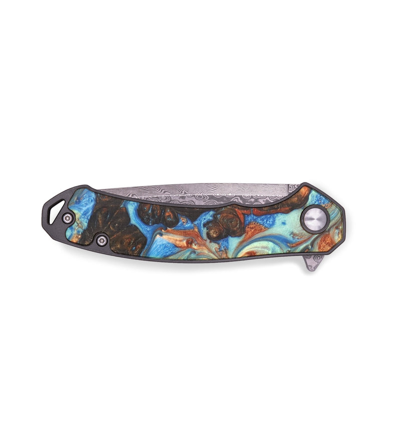 EDC Wood+Resin Pocket Knife - Charlotte (Teal & Gold, 714969)