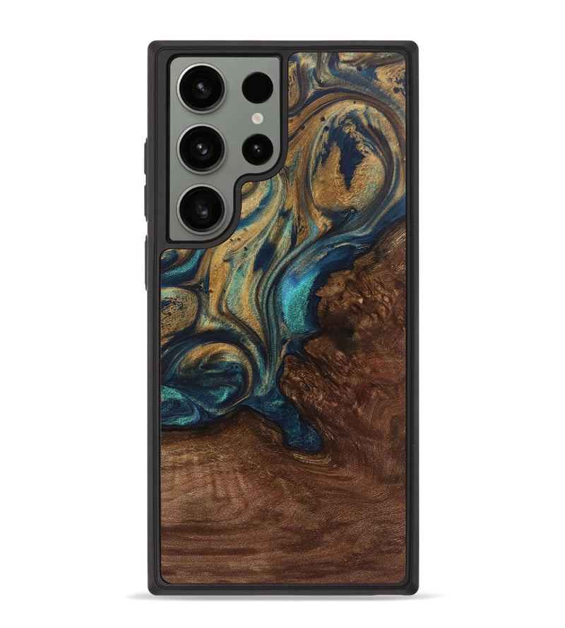 Galaxy S23 Ultra Wood+Resin Phone Case - Kairo (Teal & Gold, 715002)