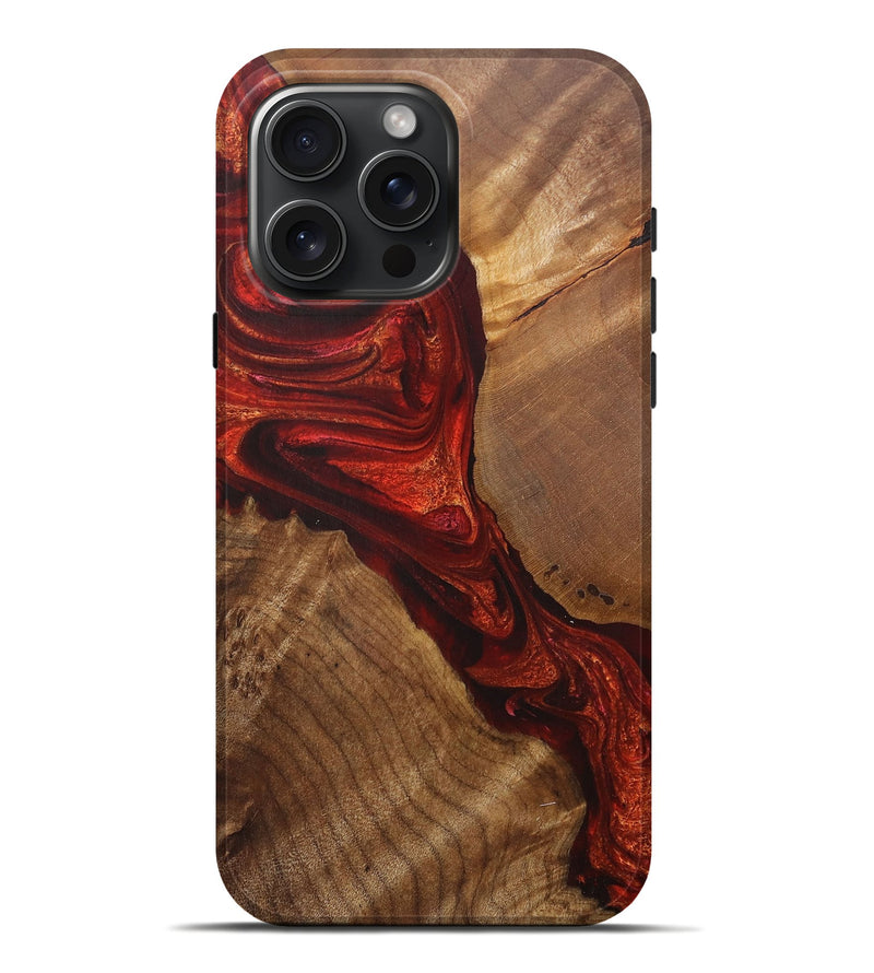 iPhone 16 Pro Max Wood+Resin Live Edge Phone Case - Briella (Red, 715341)