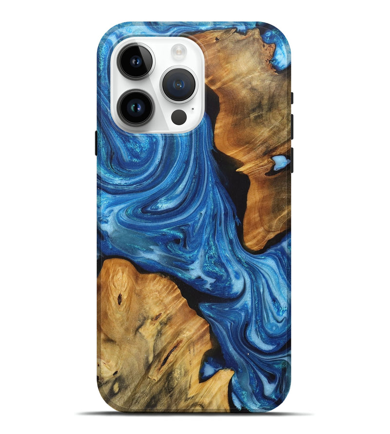 iPhone 15 Pro Max Wood+Resin Live Edge Phone Case - Cora (Blue, 715352)