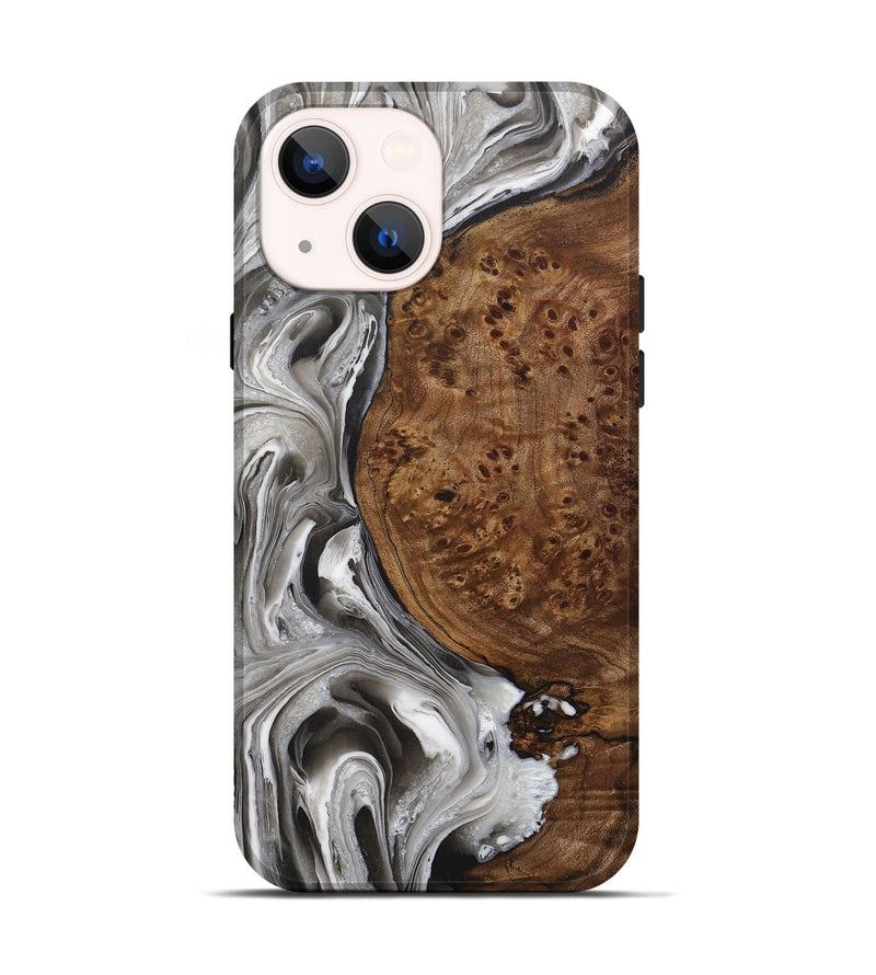 iPhone 14 Wood+Resin Live Edge Phone Case - Thomas (Black & White, 715356)