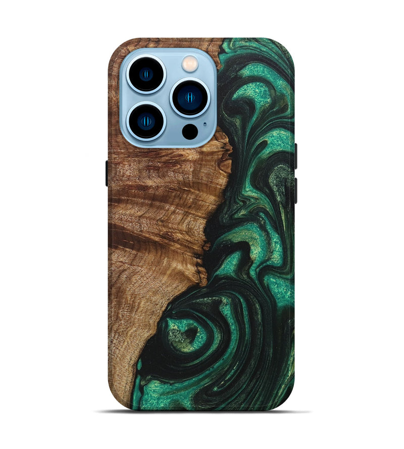 iPhone 14 Pro Wood+Resin Live Edge Phone Case - Axel (Green, 715359)