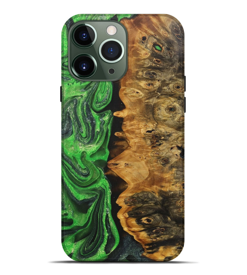iPhone 13 Pro Max Wood+Resin Live Edge Phone Case - Carrie (Green, 715361)