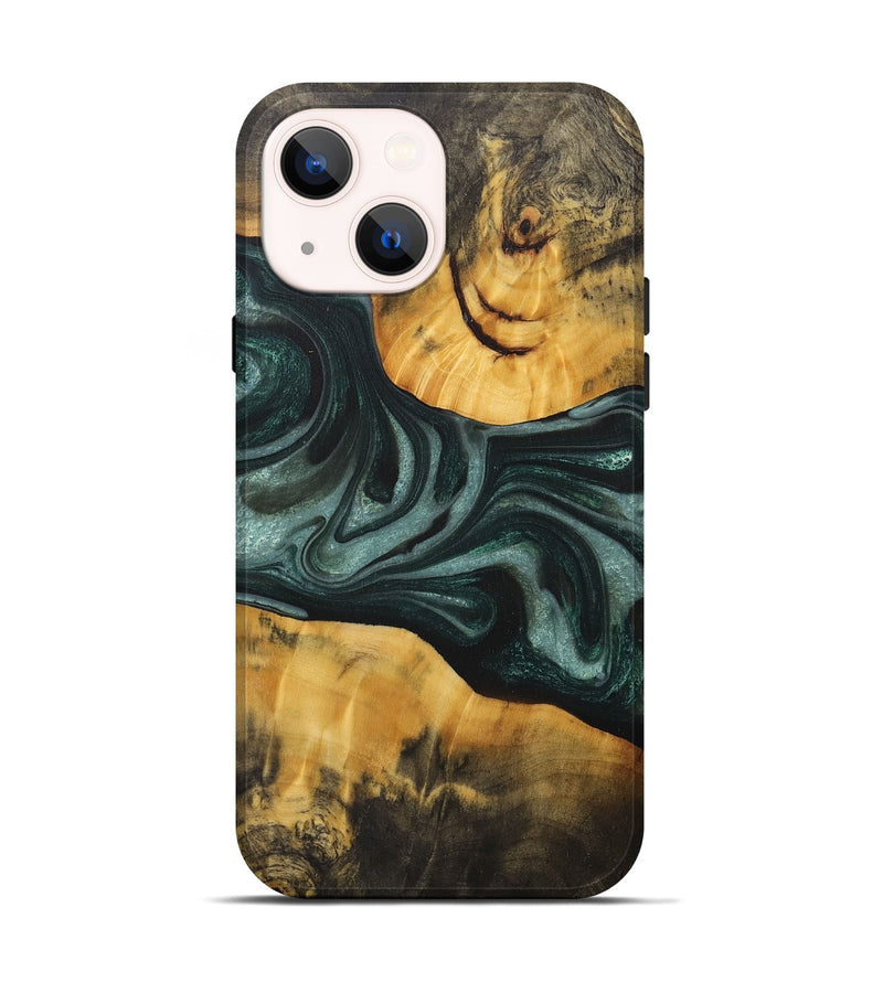 iPhone 14 Wood+Resin Live Edge Phone Case - Barry (Green, 715362)