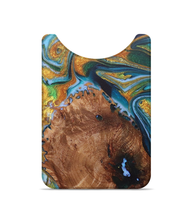 Live Edge Wood+Resin Wallet - Etta (Teal & Gold, 715385)