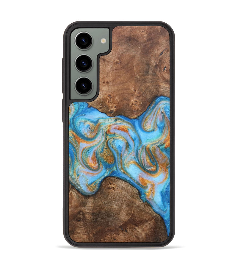 Galaxy S23 Plus Wood+Resin Phone Case - Tanya (Teal & Gold, 715470)