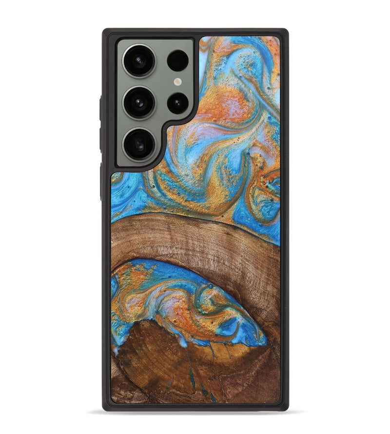 Galaxy S23 Ultra Wood+Resin Phone Case - Randal (Teal & Gold, 715472)