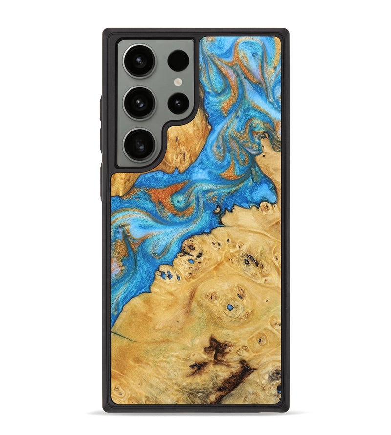 Galaxy S23 Ultra Wood+Resin Phone Case - Allyson (Teal & Gold, 715717)