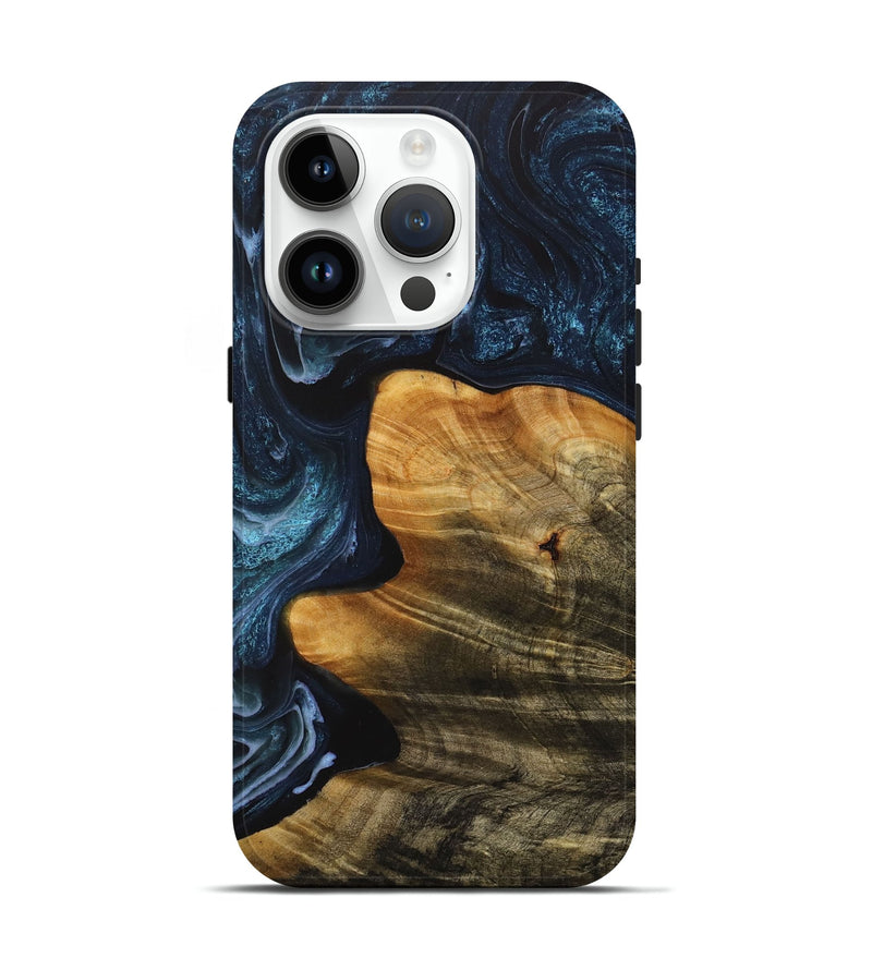 iPhone 15 Pro Wood+Resin Live Edge Phone Case - Marcella (Blue, 715822)
