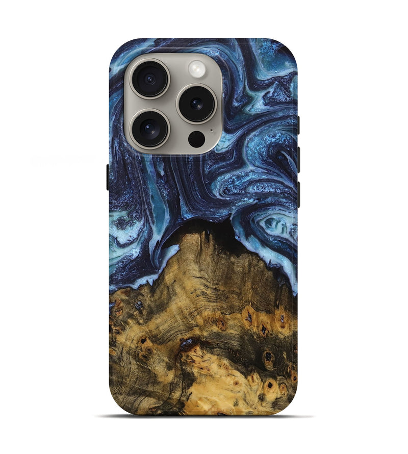 iPhone 16 Pro Wood+Resin Live Edge Phone Case - Chance (Blue, 715824)