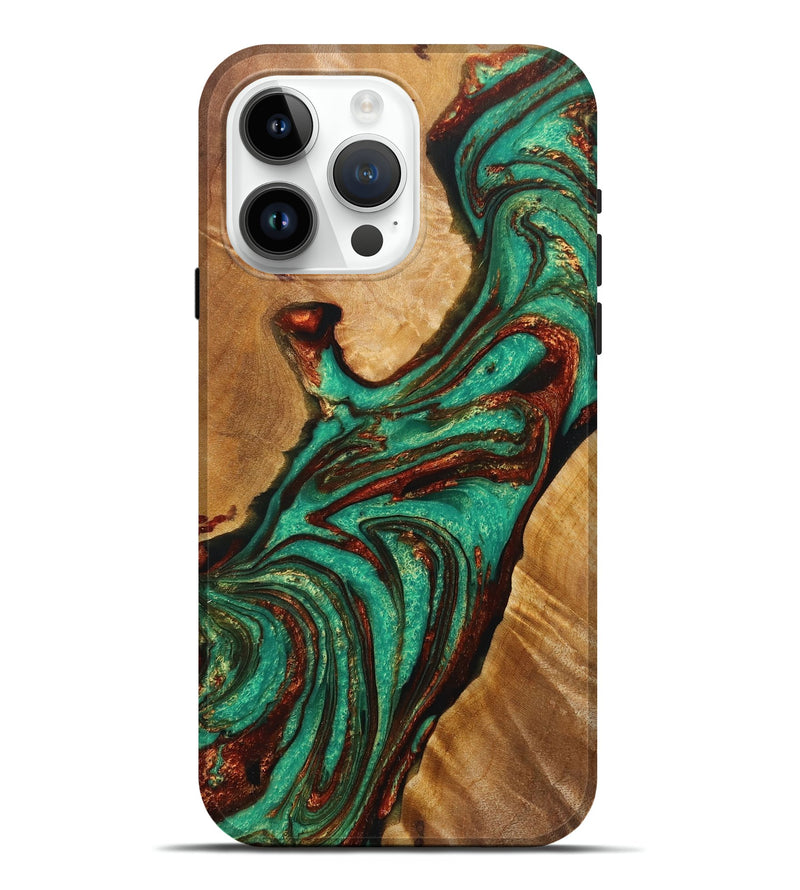 iPhone 15 Pro Max Wood+Resin Live Edge Phone Case - Paislee (Green, 715831)