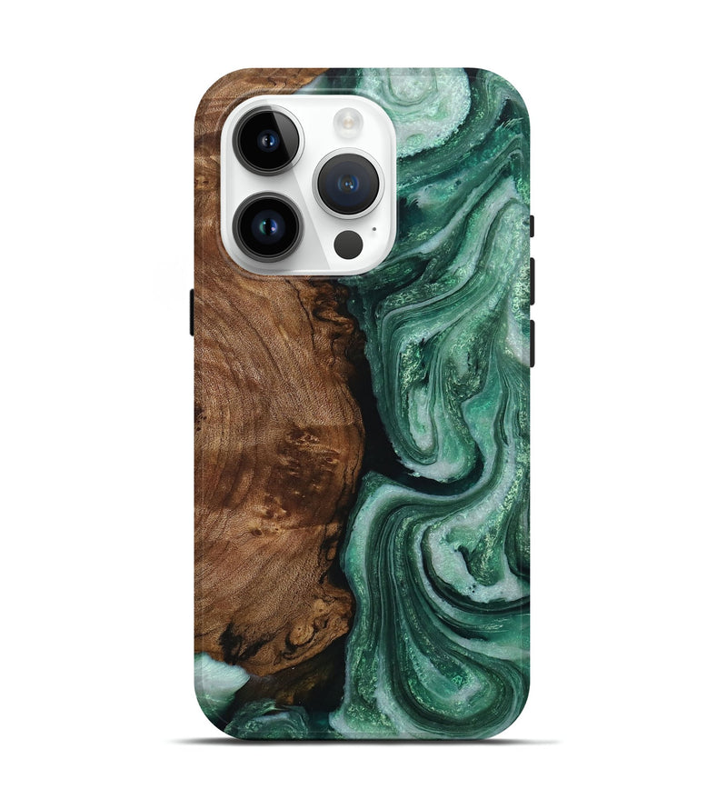 iPhone 15 Pro Wood+Resin Live Edge Phone Case - Jeanette (Green, 715832)