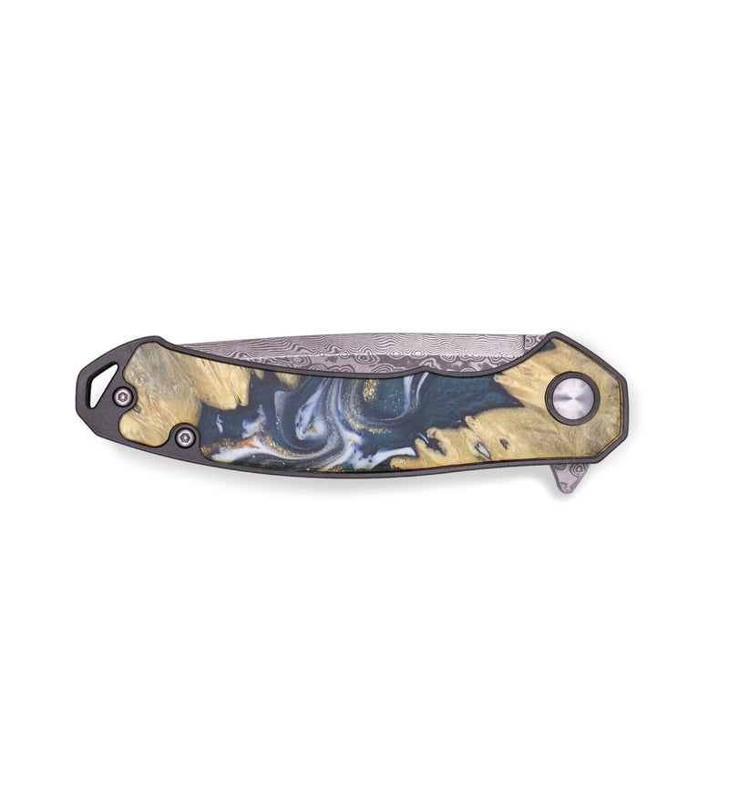 EDC Wood+Resin Pocket Knife - Sonya (Teal & Gold, 715881)