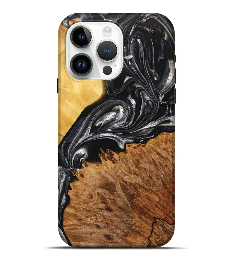 iPhone 15 Pro Max Wood+Resin Live Edge Phone Case - Zara (Black & White, 715921)