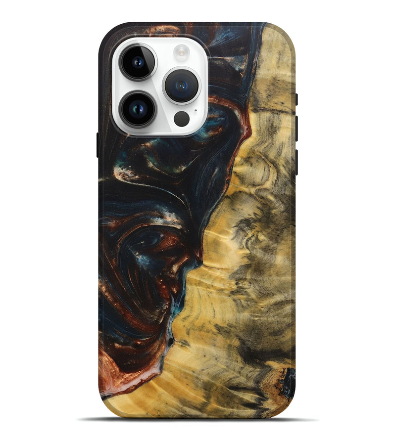 iPhone 15 Pro Max Wood+Resin Live Edge Phone Case - Kristi (Teal & Gold, 715928)